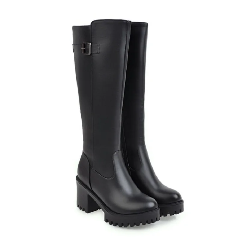 

Cresfimix women fashion anti skid 8cm high heel boots botas femininas lady casual white waterproof pu leather boots botas a2328