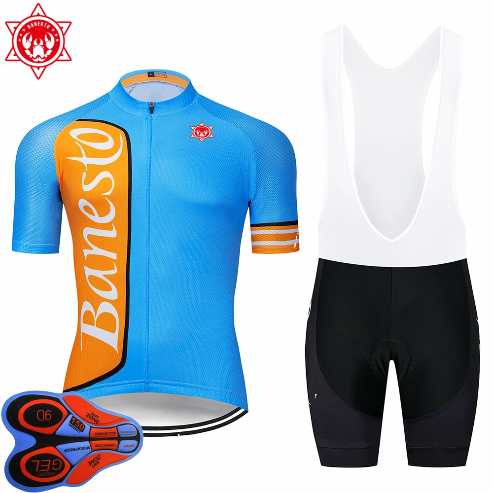 

2018 Banesto Men Short Sleeve Cycling Jersey mountain bike clothing cycling clothing bib shorts Maillot Culotte sport suit