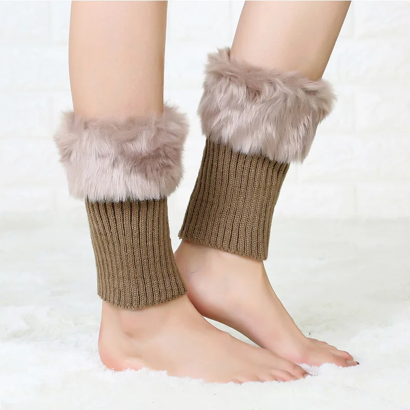 khaki Женские зимние короткие белые гетры до колена; Модные трикотажные ножки для взрослых; шерстяные сапоги для девочек; носки гетры - Цвет: khaki