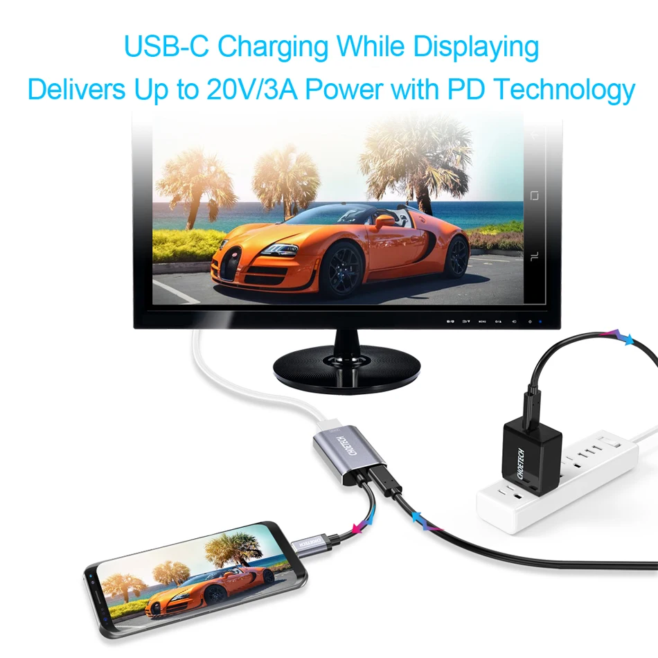CHOETECH USB C к мини адаптер для дисплея 4K @ 60Hz Тип Мини DP с 60 Вт доставка питания Galaxy S9/S9