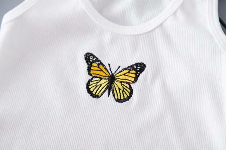 Винтажный кроп топ в стиле Харадзюку с вышивкой виде бабочек|Майки| |