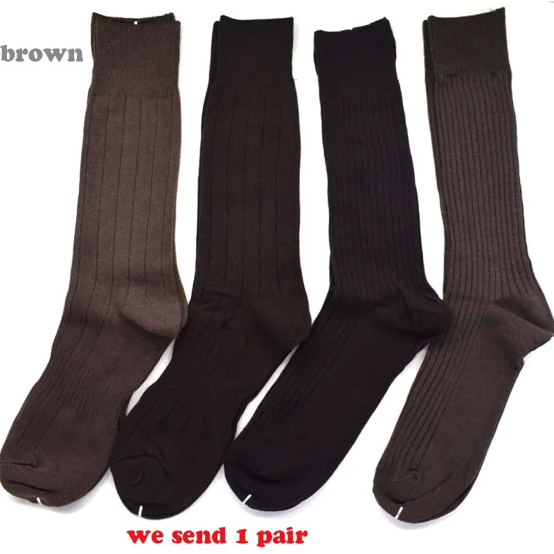 brown Fcare/1 пара мужских Хлопковых Носков большого размера, коричневые, хаки, синие, Черные Полосатые гольфы, длинные носки skarpetki для мужчин - Цвет: brown