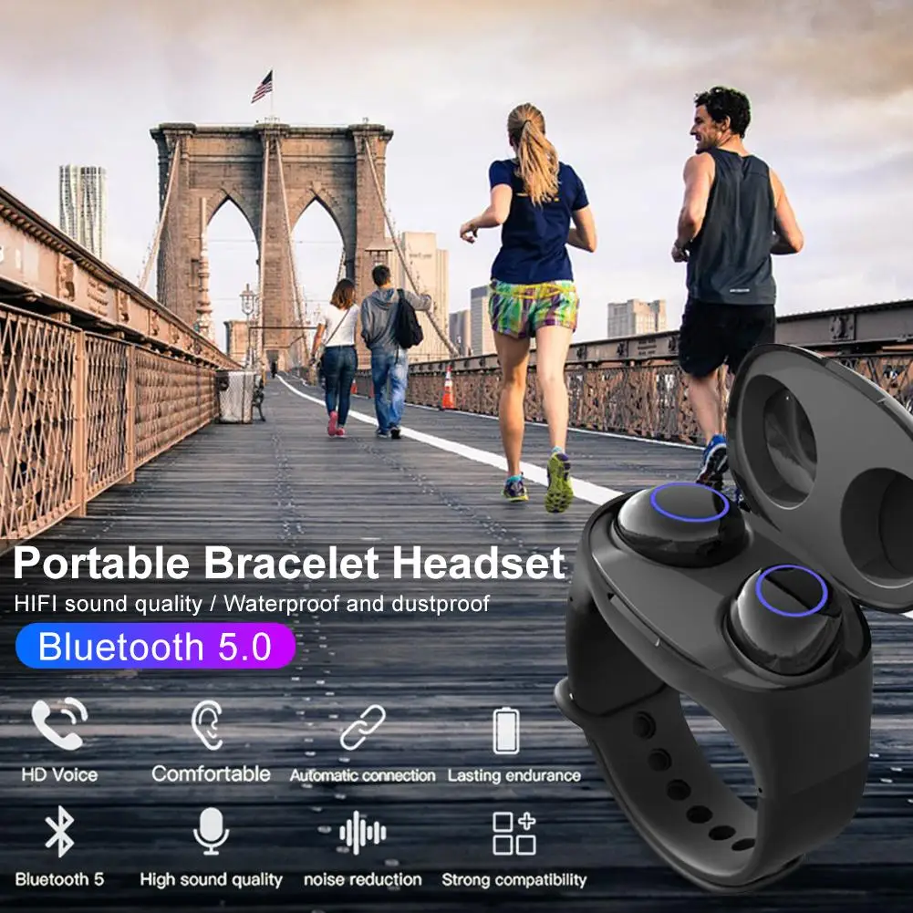 2в1 смарт браслет с наушниками TWS Bluetooth 5 0 наушники Портативный Браслет