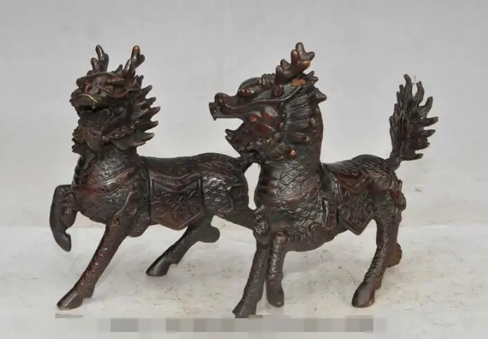 

Free shipping S00422 14cm chinese bronze fengshui Lucky dragon Pixiu Unicorn Kylin beast statue pair