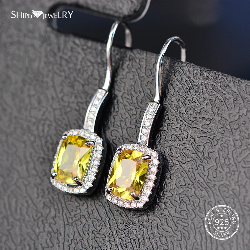 Shipei 925 пробы Серебряные Ювелирные Украшения Розовый Желтый Сапфир Изумруд Рубин квадратные Висячие серьги для женщин подарок на день рождения