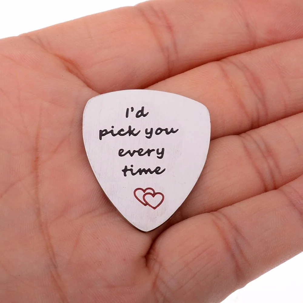 Bespmosp &quotIɽ Pick You Every Time&quotHeart Guitar Stainless Steel Durable Acoustic Electric Plectrum Lovers Couples Gifts Hot |