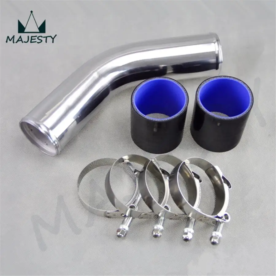 

45 degree 50mm 2" Aluminum Turbo Intercooler Pipe Piping+silicon hose+T clamps Black