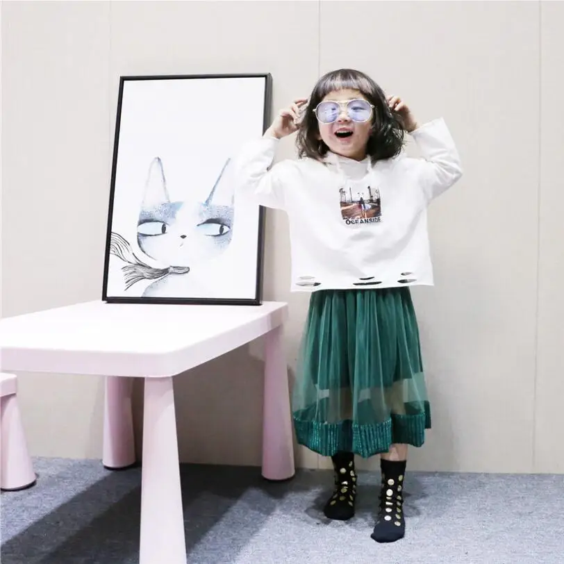 2019 Весенняя модная плиссированная бархатная юбка для маленьких девочек длинная