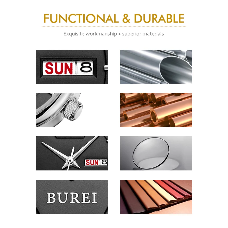 Burei Женщин Часы Лучший Бренд Моды Женские Золотой Дело Календарь Дисплей