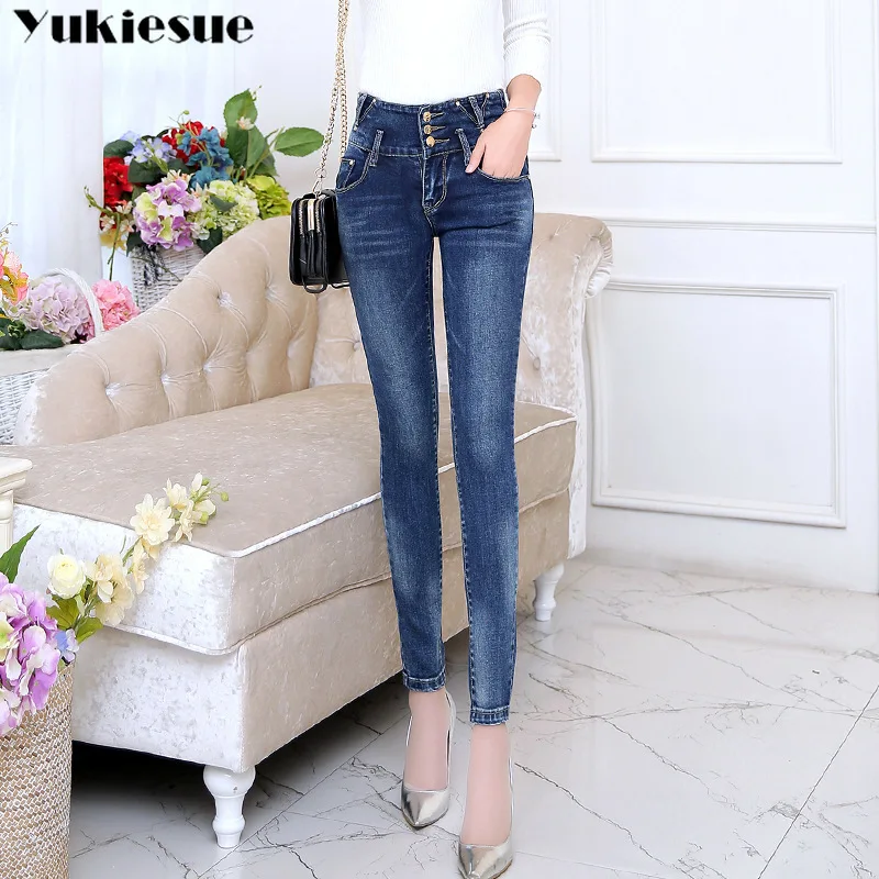 Джинсы для женщин Стрейчевые черные джинсы 2018 штаны обтягивающие женские с