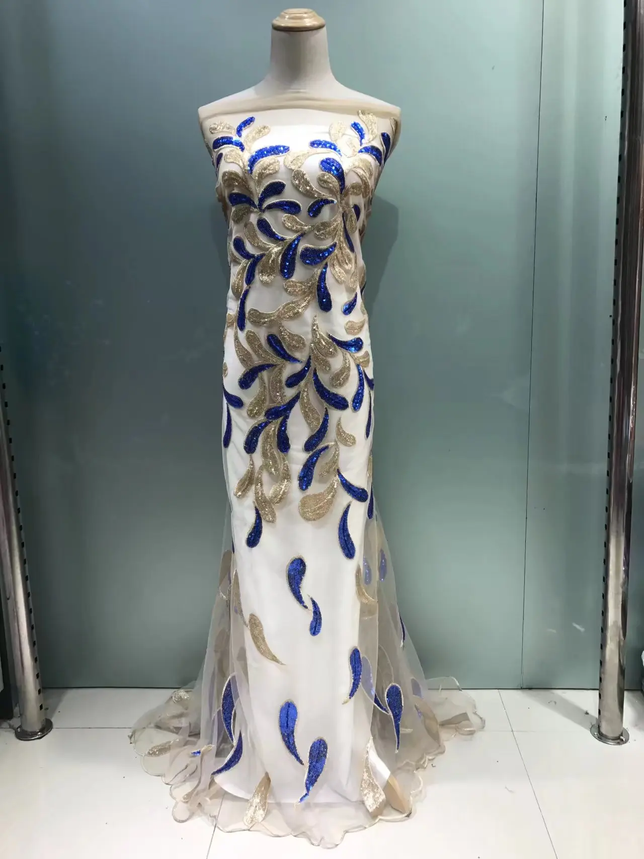 African French Lace With Sequins Big Fabric embroidery 5y/ LOT JL19751 WHITE | Дом и сад