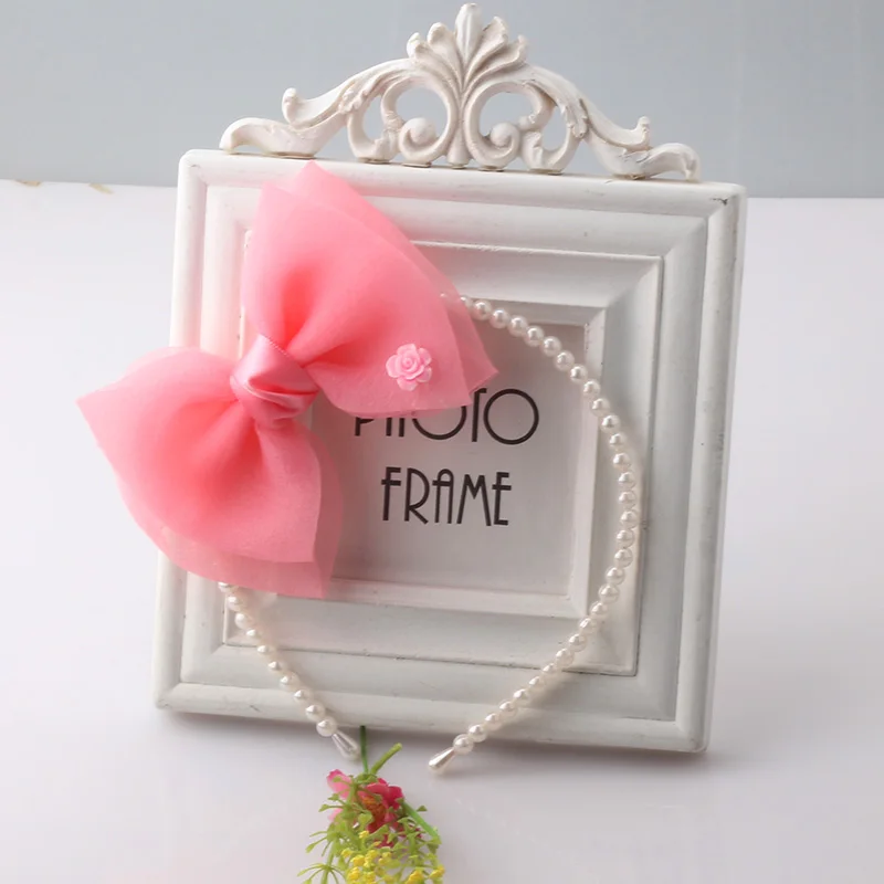 M MISM 1 шт. новая шифоновая повязка для волос с большим бантом и жемчужинами девочек