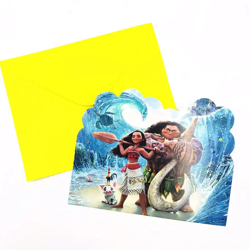 Inviting card 6pcs Моана День Рождения украшения, товары для вечеринки дети Disaposable посуда тарелки чашки колпачок баннер подарки на праздник девочка baby shower - Цвет: Inviting card 6pcs