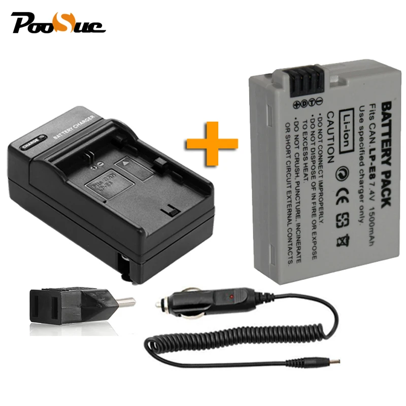 Для Canon 550D 600D 650D 700D аксессуары 7,4 v 1500 мА/ч, LP E8 цифровые аккумуляторы Li-Ion LPE8 Камера Батарея+ зарядное устройство+ Автомобильное зарядное устройство