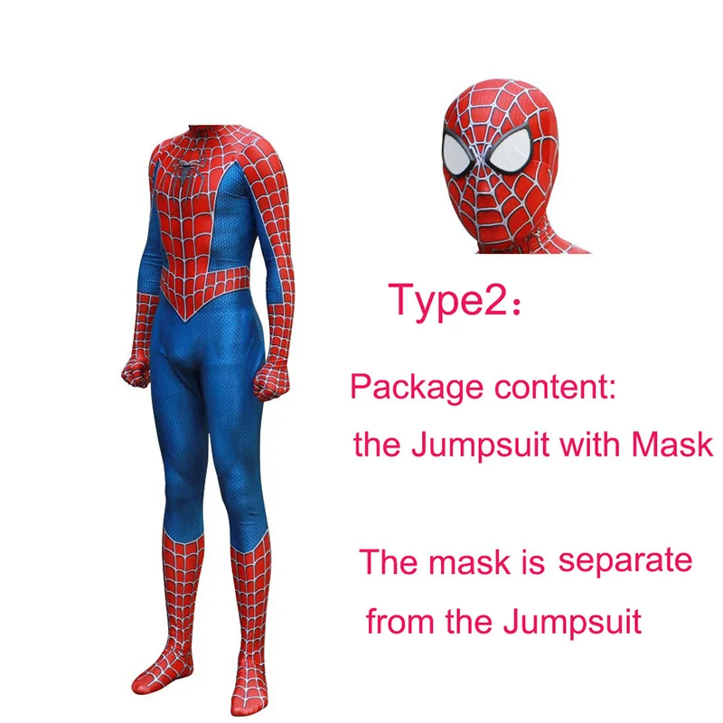 Type 2 Raimi Spider Kostuum, карнавальный костюм, 3D принт, полное тело, зентай, костюм, стелька, линзы, маска для взрослых, детей, облегающий костюм с пауком, костюм - Цвет: Type 2