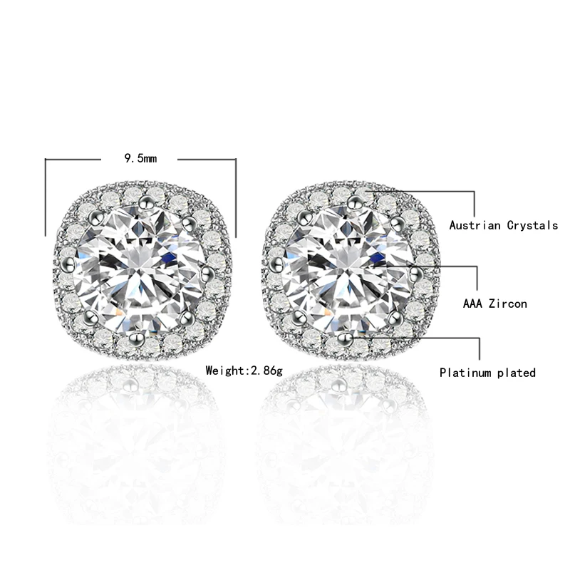 9.5mm Fashion Women earrings AAA Cubic Zircon Copper Micro setting CZ stones Stud | Украшения и аксессуары