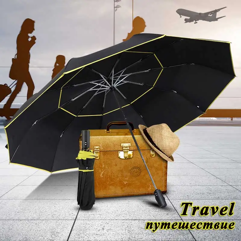 

120CM Double Wind Resistant Automatic Umbrella Men Rain Women Parasol 3Folding 10Ribs Family Travel Business Umbrellas Paraguas