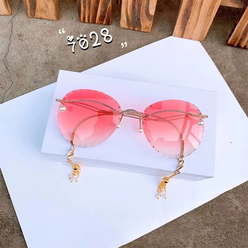 gradient pink Овальные женские солнцезащитные очки без оправы, новинка, стильные дизайнерские солнцезащитные очки с перламутровым носом, женские прозрачные градиентные большие тени, очки - Цвет линз: gradient pink