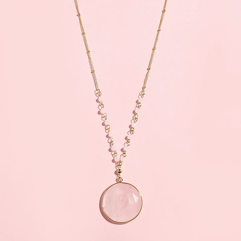 Pink Европейский Популярный круглый Обрамленный граненый круглый Опаловый камень ожерелье s Длинная цепочка кулон и ожерелье для женщин - Окраска металла: Pink