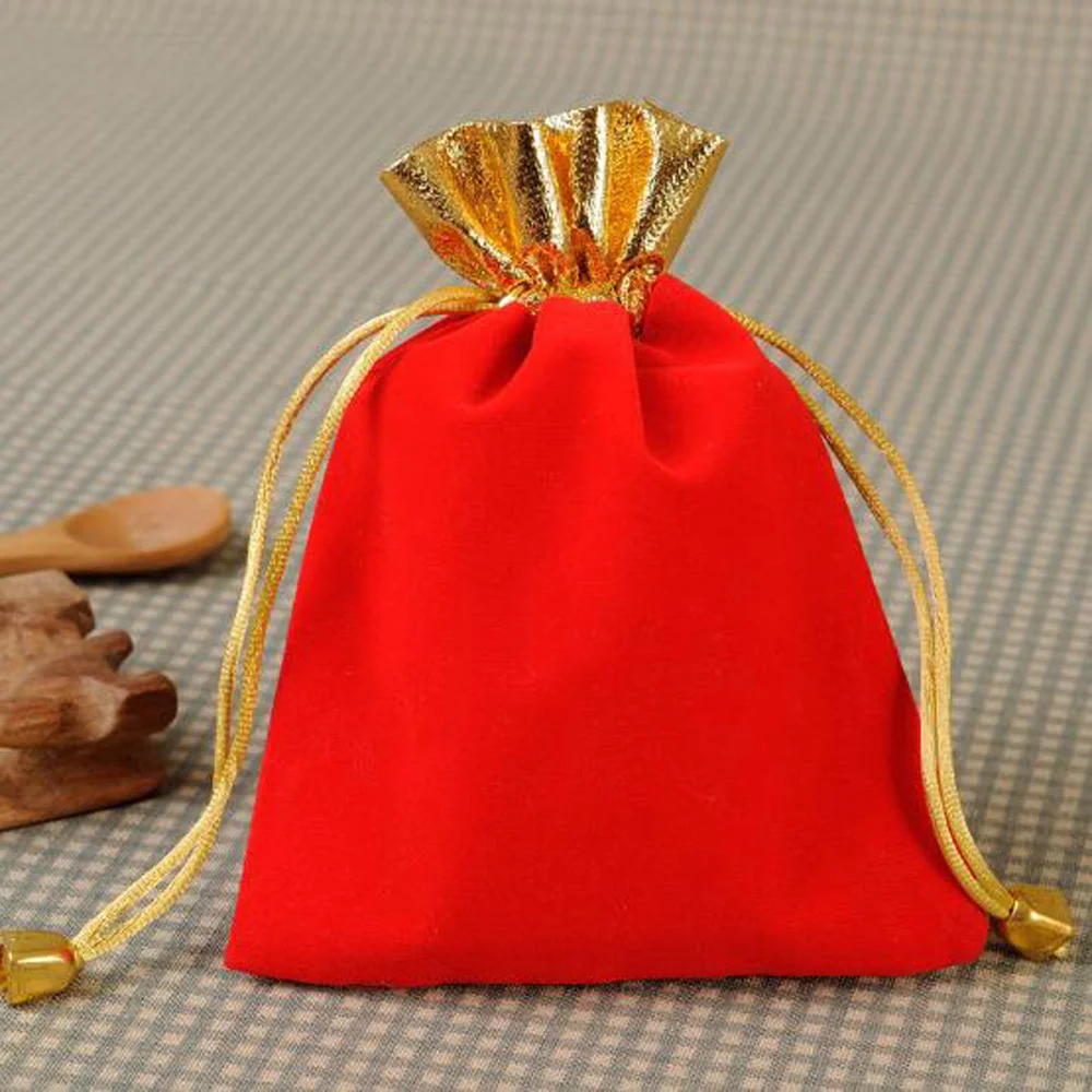 20 шт. Бархатная Золотая отделка на шнурке Подарочная сумка для ювелирных