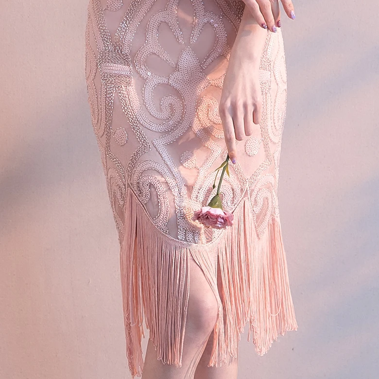 WEIYIN 2019 сексуальное роскошное длинное вечернее платье с пайетками розовое