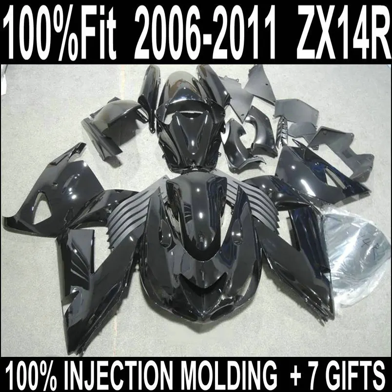 

Глянцевый плоский черный обтекатель для мотоцикла Kawasaki 06 07 08 09 10 11 ZX14 Обтекатели на заказ Ninja 2006 - 2011 zx14r обтекатель комплект