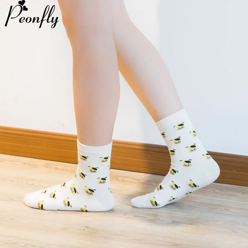 New creative Cartoon cute puppy pattern printing women socks Fashion Brand warm cotton 5 pairs/lot | Женская одежда