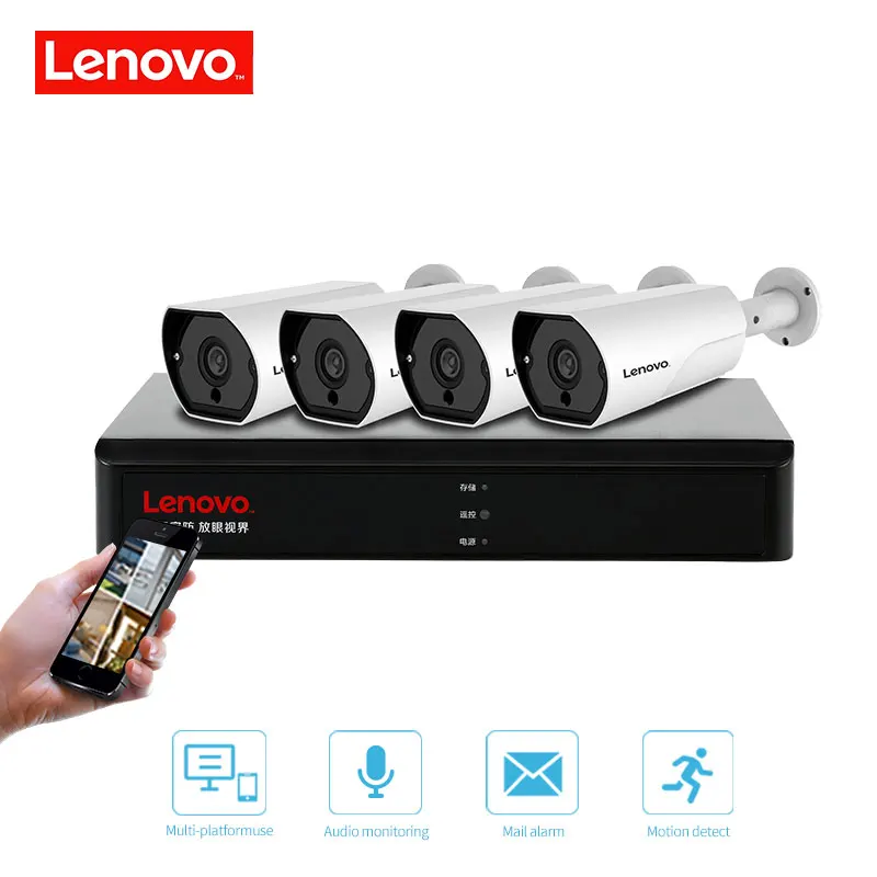LENOVO 4CH 1080P POE NVR комплект 2.0MP HD камера видеонаблюдения системы безопасности аудио