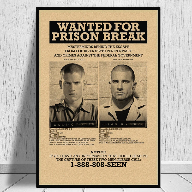 Тюрьма Break Wentworth Miller Американский сериал, ВИНТАЖНЫЙ ПЛАКАТ из крафт-бумаги, рисунок, украшение дома, стикер на стену