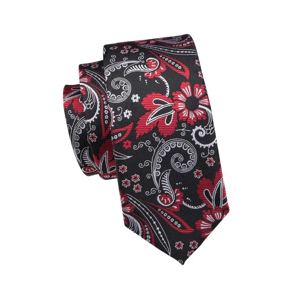 

LS-1684 Barry.Wang New Men`s Tie Set Silk Gravata Red Floral Necktie Hanky Cufflinks Ties For Men Wedding Business Free Shipping