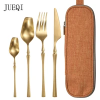 stainless steel golden cutlery set mirror polishing camping dinnerware tableware dinner knife fork foods tools kitchen tableware