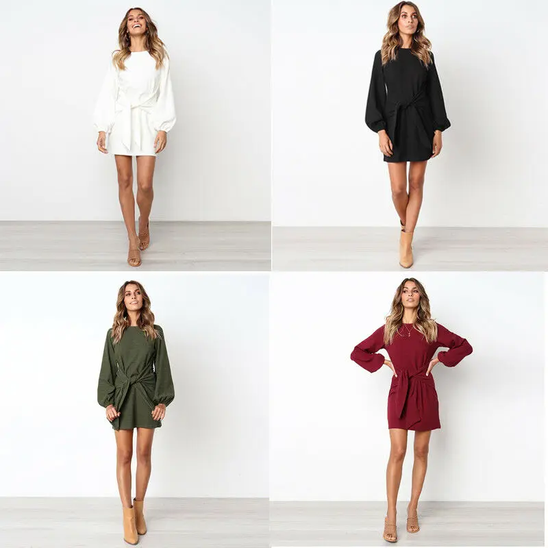 

Autumn Winter New Womens Mini Dress Ladies Casual Party Short Dress Tops