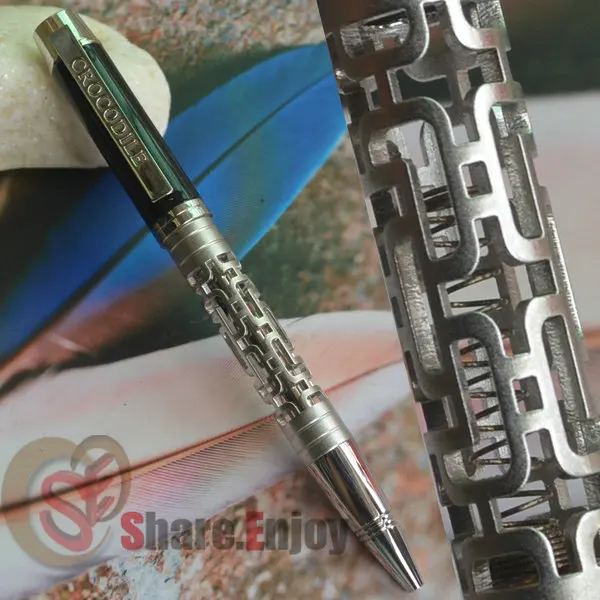 Благородная крокодиловая серая Серебристая шариковая ручка необычная