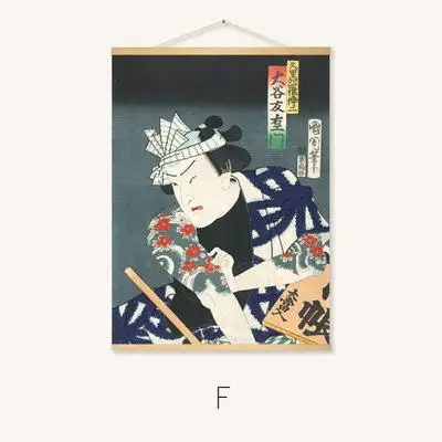 Японский стиль Ukiyoe Yamato-e подвесной прокрутки живопись Постеры-холсты и репродукции, настенное искусство настенные картины нордический домашний декор - Цвет: F