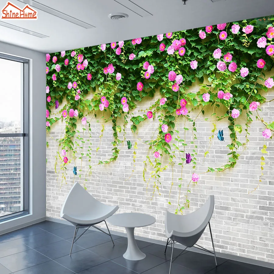 

ShineHome-3d Brick Wallpapers for 3 d Dinning Living Room Grils Wall Paper Mural Rolls Wallpaper TV Floral Green Home Decoration