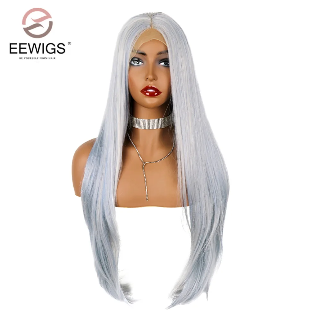 EEWIGS термостойкие волокна волосы парики половина ручной работы Смешанные прямые