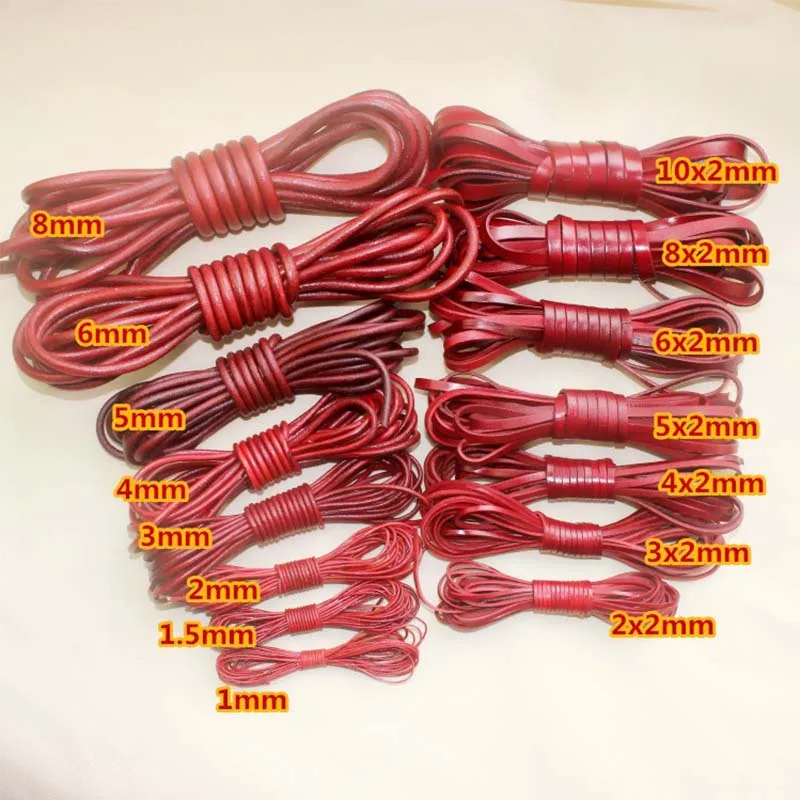 

2 Meters Vintage Flat/Round Genuine Leather Cords 1-10mm Pick Size Handcraft Necklace/Bracelets Red Leather Strings DIY Jewelry