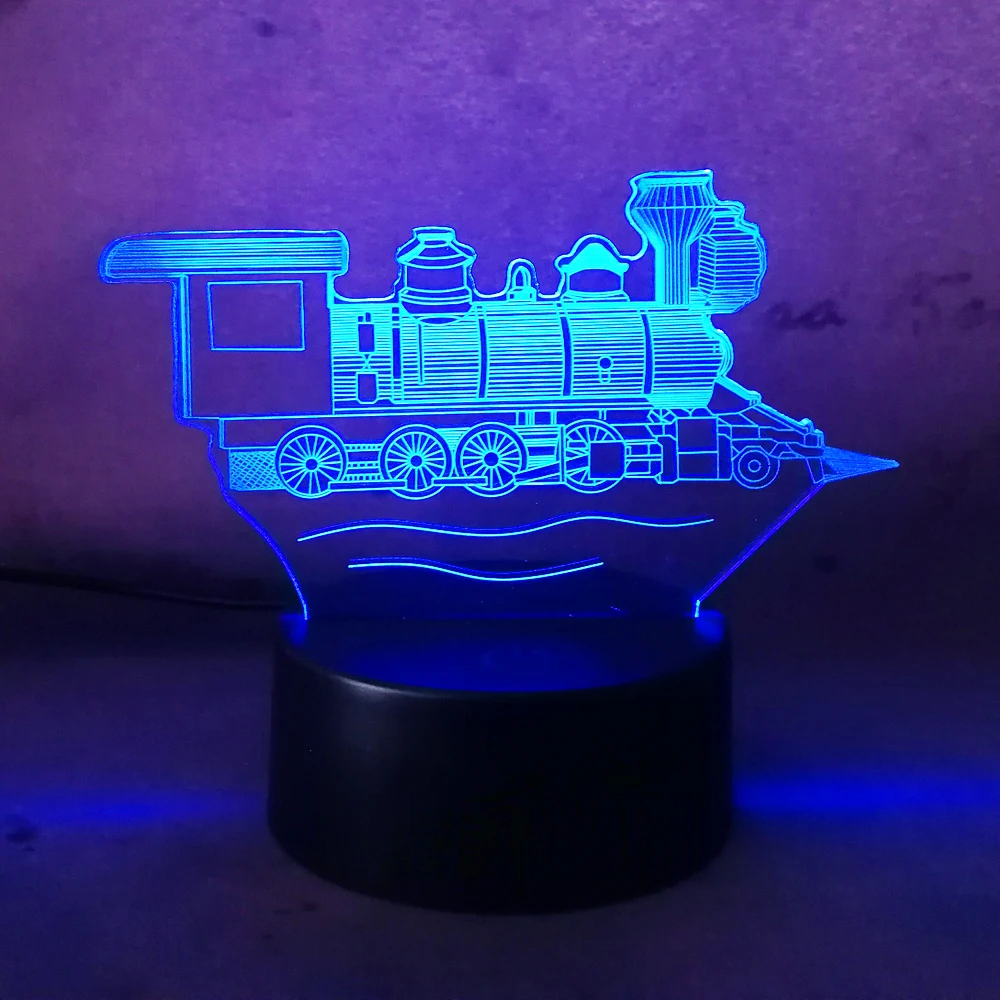 3D Визуальный локомотив старинный винтажный поезд иллюзия лампа 7 цветов меняющая