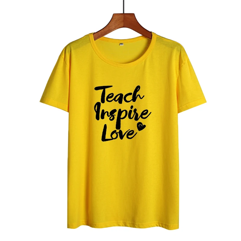 Футболка с надписью Teach Inspire Love модная женская одежда Новинка лета 2018 хлопковая