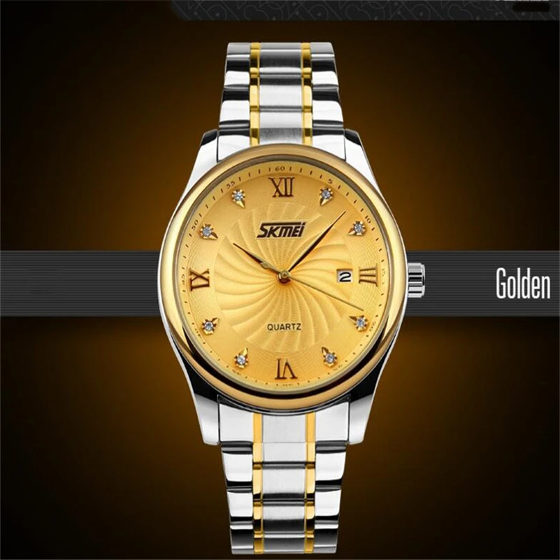 Марка класса люкс алмаз наручные часы Бизнес Мужские кварцевые модные золотые из