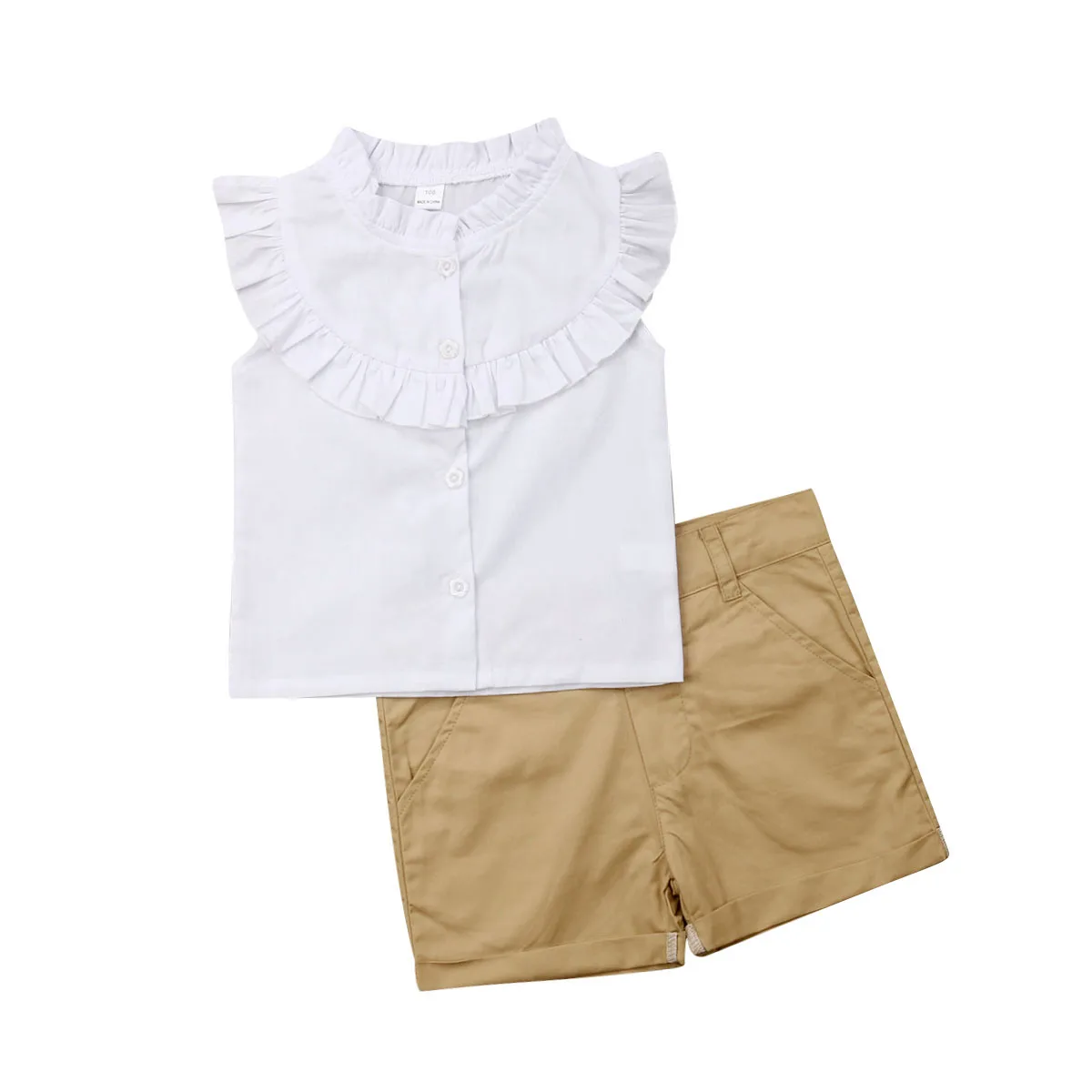 Летняя одежда для маленьких девочек футболка с пуговицами топы + шорты штаны
