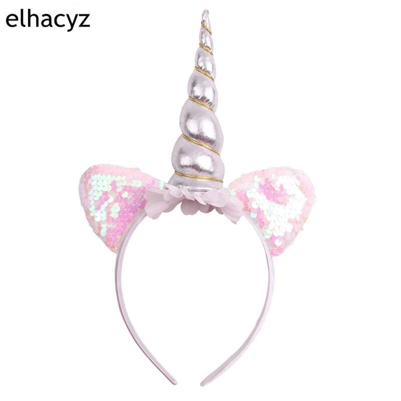 1 шт. НОВАЯ шикарная повязка на голову с единорогом Двусторонняя блестками