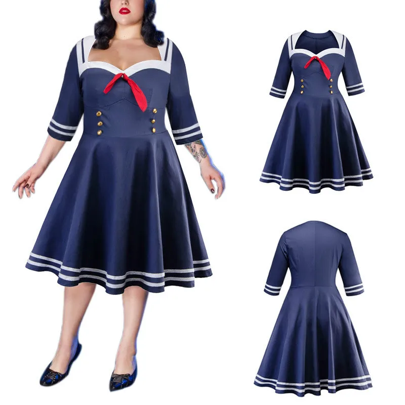 Платье для косплея размера плюс в стиле ретро с героями мультфильмов голубое и