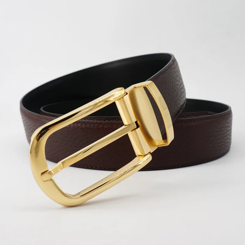Golden C Brown Belt Ремень мужской Нержавеющая сталь Пряжка Для мужчин кожаный ремень роскошные Бизнес пояс из натуральной кожи harajuku торжественное платье ремня Упаковка подарков ремень мужской натуральная кожа - Цвет: Golden C Brown Belt