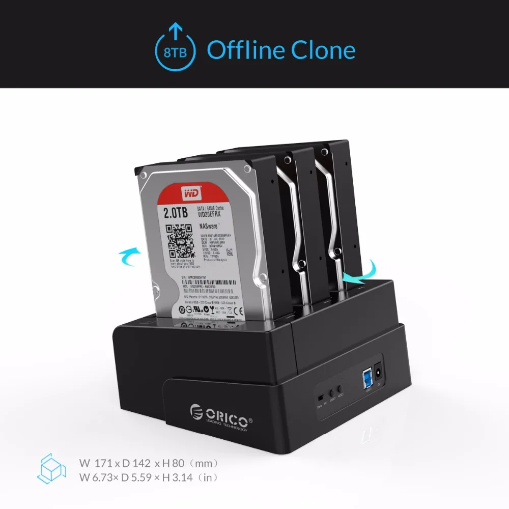 ORICO 6638US3-C USB 3.0 SATA Tool Free 2.5''/3.5'' Off-line Clone Hdd Docking Station - Black