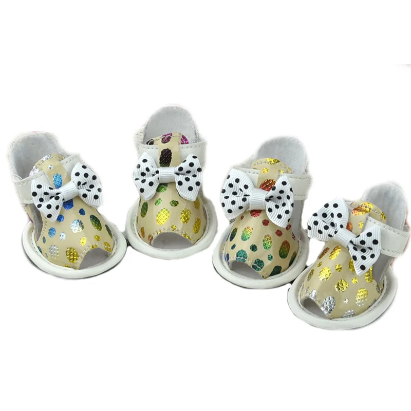 Cute bow small Pet cat Dog Shoes breathable Pu leather summer chihuahua sandal nonslip dog boot booties for | Дом и сад