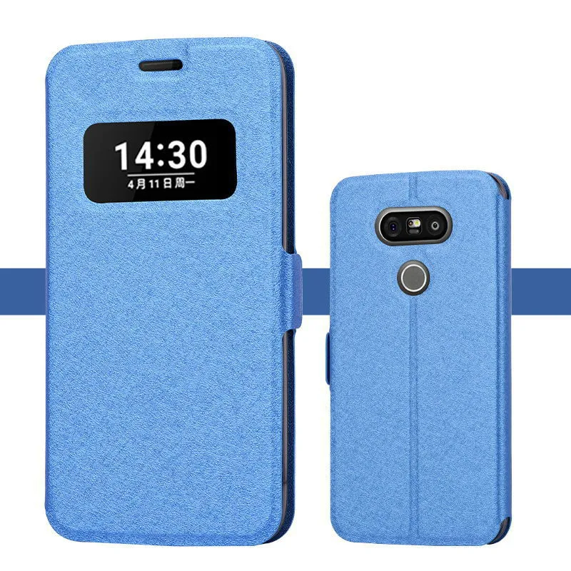 Чехол с откидным окошком для LG G5, чехол, роскошный Шелковый кожаный чехол для LG G5, H830, VS987, H820, чехол для телефона, Coque для G5, чехол-подставка, Fundas - Цвет: Синий