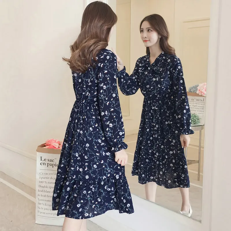 BOBOBKATEER 2018 Новое корейское осеннее платье с цветочным принтом для женщин Vestidos De