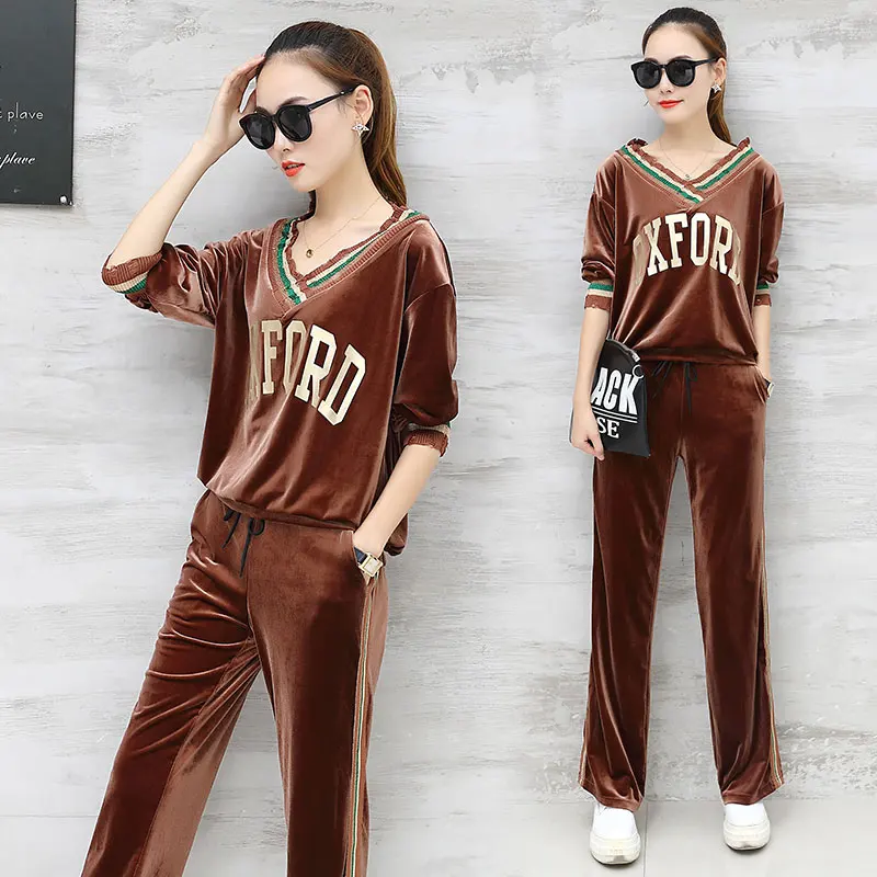 Женский повседневный комплект 2019 спортивный костюм модный футболка с длинным