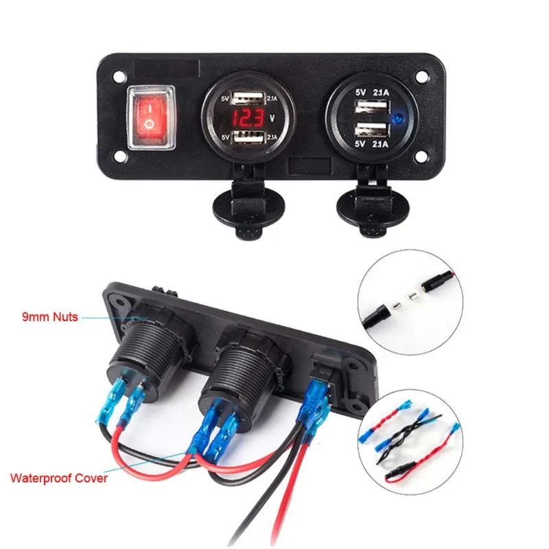 Красный 12V 24V 4 USB зарядное устройство адаптер светодиодный вольтметр с переключателем панель для автомобиля лодки грузовика - Название цвета: Красный